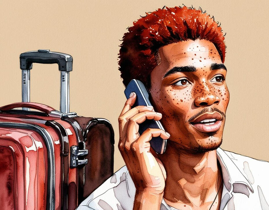 group of friends and children standing on a tarmac beside an airplane